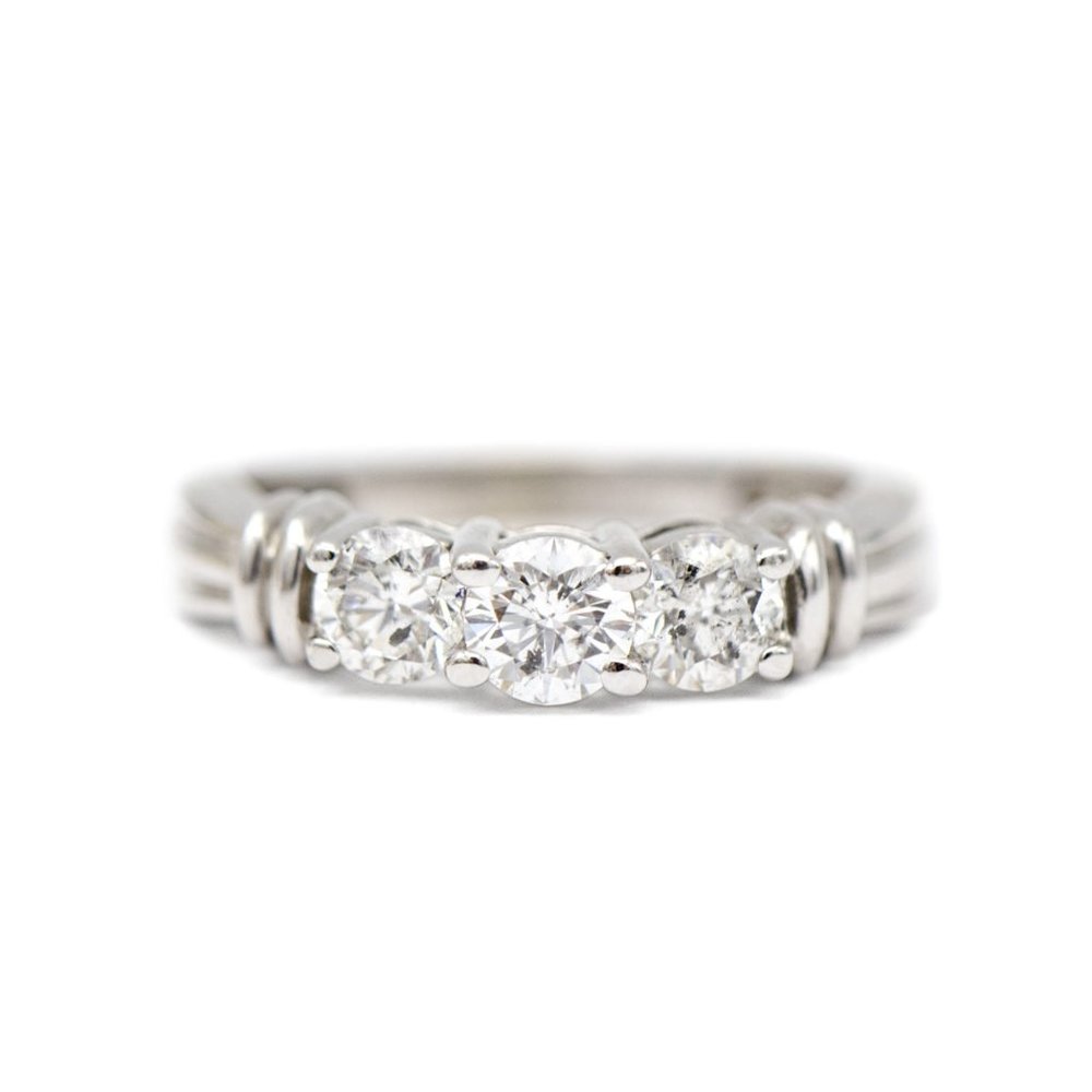 14k White Gold Three Stone Diamond Ring